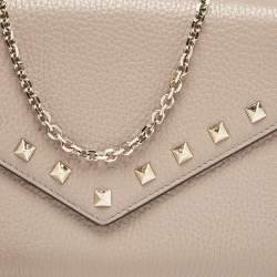 Pre Owned Valentino Beige Leather Rockstud Envelope Wallet on Chain
