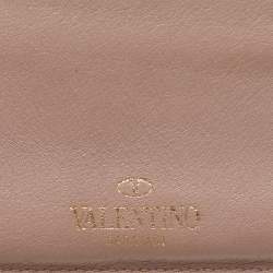 Valentino Beige Leather Rockstud Card Holder