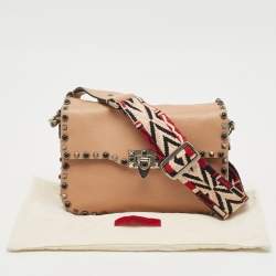 Valentino Beige Leather Medium Rolling Rockstud Shoulder Bag