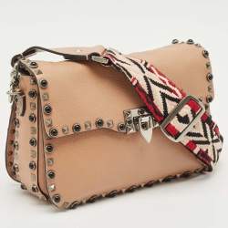 Valentino Beige Leather Medium Rolling Rockstud Shoulder Bag