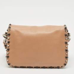 Valentino Beige Leather Medium Rolling Rockstud Shoulder Bag