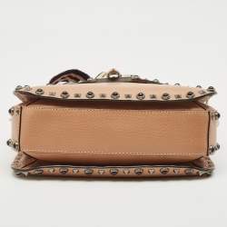 Valentino Beige Leather Medium Rolling Rockstud Shoulder Bag