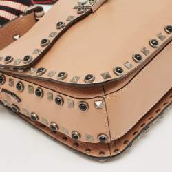 Valentino Beige Leather Medium Rolling Rockstud Shoulder Bag