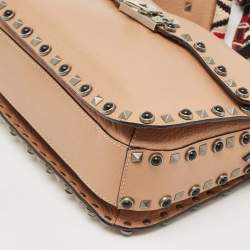 Valentino Beige Leather Medium Rolling Rockstud Shoulder Bag