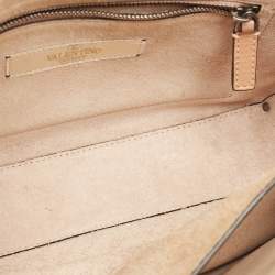 Valentino Beige Leather Medium Rolling Rockstud Shoulder Bag