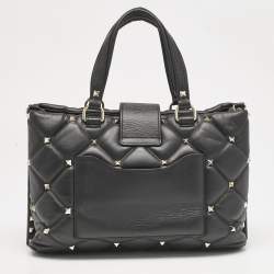 Valentino Black Quilted Leather Candystud Tote