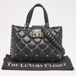 Valentino Black Quilted Leather Candystud Tote