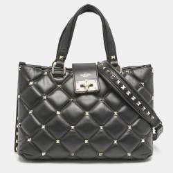 Valentino Black Quilted Leather Candystud Tote
