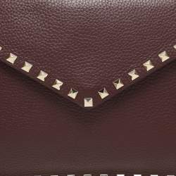 Valentino Dark Burgundy Leather Rockstud Envelope Pouch