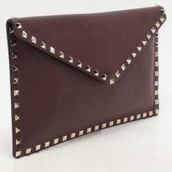 Valentino Dark Burgundy Leather Rockstud Envelope Pouch
