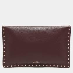 Valentino Dark Burgundy Leather Rockstud Envelope Pouch