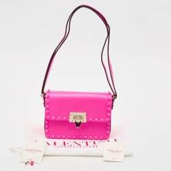 Valentino Pink Leather Rockstud Flap Shoulder Bag