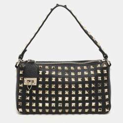 Pre Owned Valentino Black Leather Rockstud Shoulder Bag
