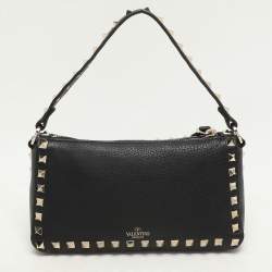 Pre Owned Valentino Black Leather Rockstud Shoulder Bag