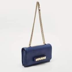 Valentino Blue Leather Va Va Voom Chain Clutch