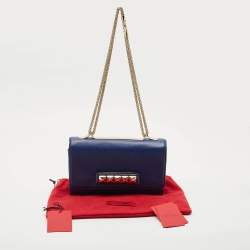 Valentino Blue Leather Va Va Voom Chain Clutch