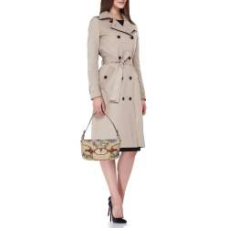 Pre Owned Valentino Beige/Brown Leather and Wicker Embellished V Logo Shoulder Bag