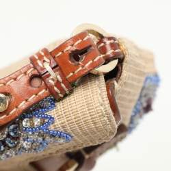 Pre Owned Valentino Beige/Brown Leather and Wicker Embellished V Logo Shoulder Bag