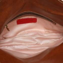 Pre Owned Valentino Beige/Brown Leather and Wicker Embellished V Logo Shoulder Bag