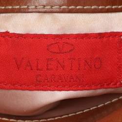 Pre Owned Valentino Beige/Brown Leather and Wicker Embellished V Logo Shoulder Bag