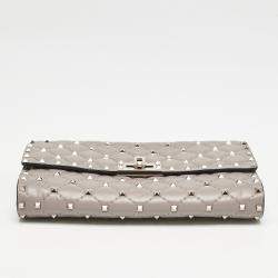 Valentino Beige Quilted Leather Rockstud Spike Wallet On Chain