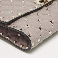Valentino Beige Quilted Leather Rockstud Spike Wallet On Chain