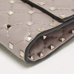 Valentino Beige Quilted Leather Rockstud Spike Wallet On Chain