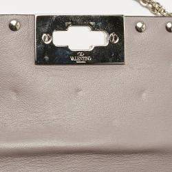 Valentino Beige Quilted Leather Rockstud Spike Wallet On Chain