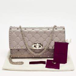 Valentino Beige Quilted Leather Rockstud Spike Wallet On Chain