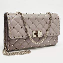 Valentino Beige Quilted Leather Rockstud Spike Wallet On Chain