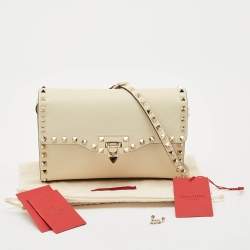 Valentino Off White Leather Rockstud Flap Shoulder Bag