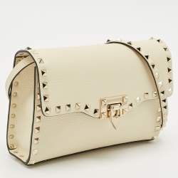 Valentino Off White Leather Rockstud Flap Shoulder Bag