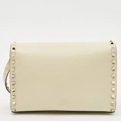 Valentino Off White Leather Rockstud Flap Shoulder Bag