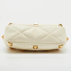 Valentino Off White Leather Medium Roman Stud Top Handle Bag
