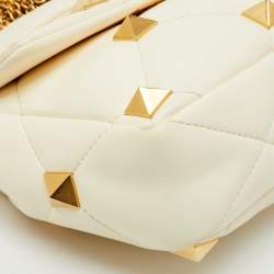 Valentino Off White Leather Medium Roman Stud Top Handle Bag