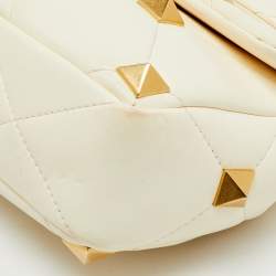 Valentino Off White Leather Medium Roman Stud Top Handle Bag