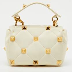 Valentino Off White Leather Medium Roman Stud Top Handle Bag