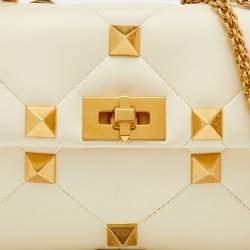 Valentino Off White Leather Medium Roman Stud Top Handle Bag