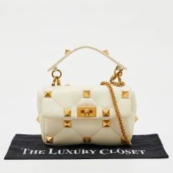 Valentino Off White Leather Medium Roman Stud Top Handle Bag