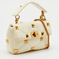 Valentino Off White Leather Medium Roman Stud Top Handle Bag