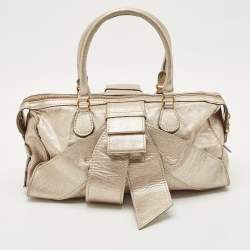 Valentino Rose Gold Leather Bow Zip Satchel