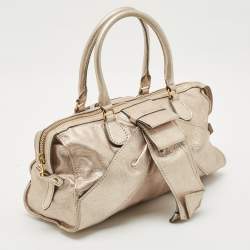Valentino Rose Gold Leather Bow Zip Satchel