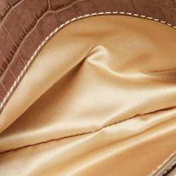 Pre Owned Valentino Beige Croc Embossed and Leather Pearl Embellished VLogo Shoulder Bag