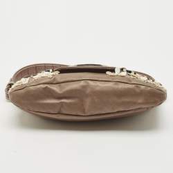 Pre Owned Valentino Beige Croc Embossed and Leather Pearl Embellished VLogo Shoulder Bag