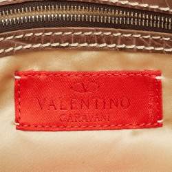 Pre Owned Valentino Beige Croc Embossed and Leather Pearl Embellished VLogo Shoulder Bag
