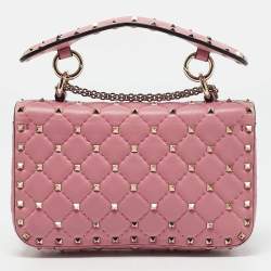 Pre Owned حقيبة كتف فالنتينو سلسلة سبايك روكستد صغير جلد لامعة مبطنة خضراء