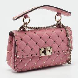 Pre Owned حقيبة كتف فالنتينو سلسلة سبايك روكستد صغير جلد لامعة مبطنة خضراء