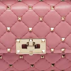 Pre Owned حقيبة كتف فالنتينو سلسلة سبايك روكستد صغير جلد لامعة مبطنة خضراء