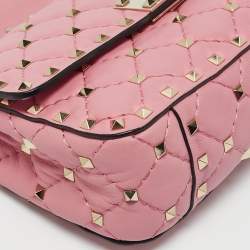 Pre Owned حقيبة كتف فالنتينو سلسلة سبايك روكستد صغير جلد لامعة مبطنة خضراء