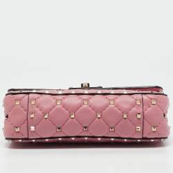 Pre Owned حقيبة كتف فالنتينو سلسلة سبايك روكستد صغير جلد لامعة مبطنة خضراء